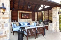 patio with Brown exterior shutters