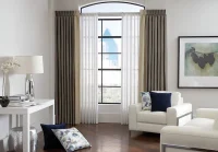 Long soft window treatment, High quality drapes in living room of beautiful home